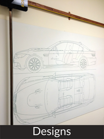 The sports car wireframe is drawn on a whiteboard by Botsy. The drawing machine upscaled and transferred the car image with high precision. Now you can discuss the design, make changes and simply redraw the new image.